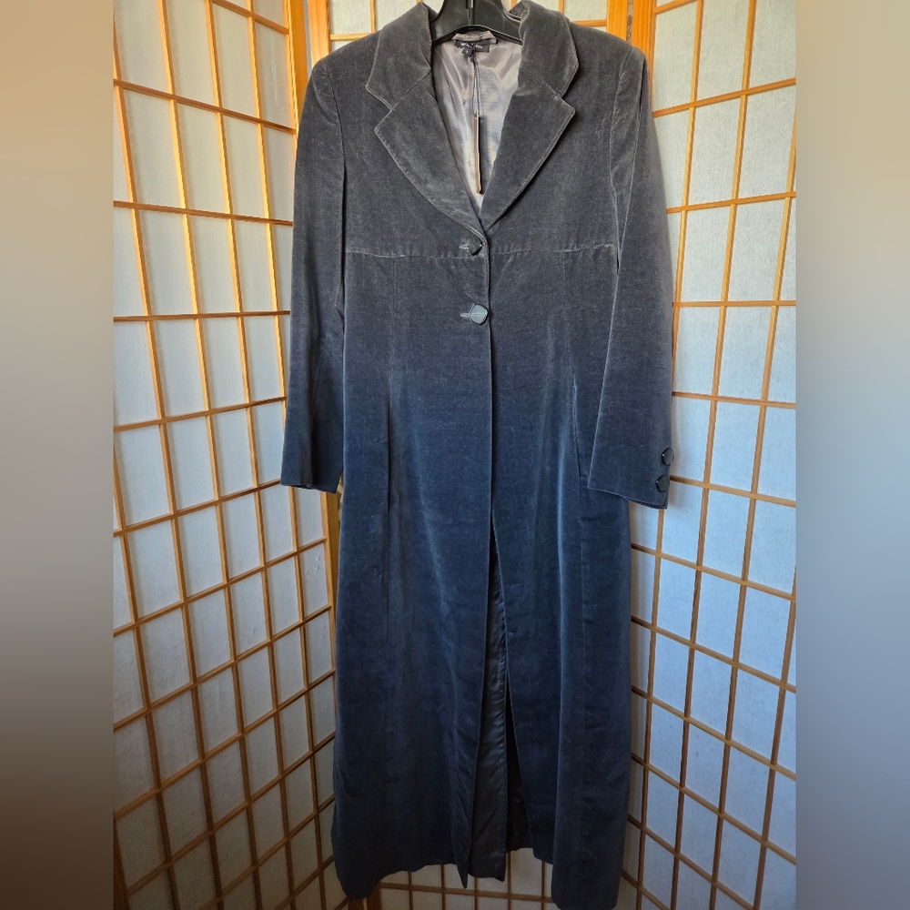 PRE-OWNED WOMENS ITALIAN EXCLUSIVE GRAY COTTON VELVET MAXI COAT SIZE SMALL